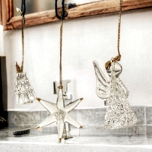 Set of 3 Crystal Glass Christmas Ornaments, Vantage, in box - Picture 3 of 15